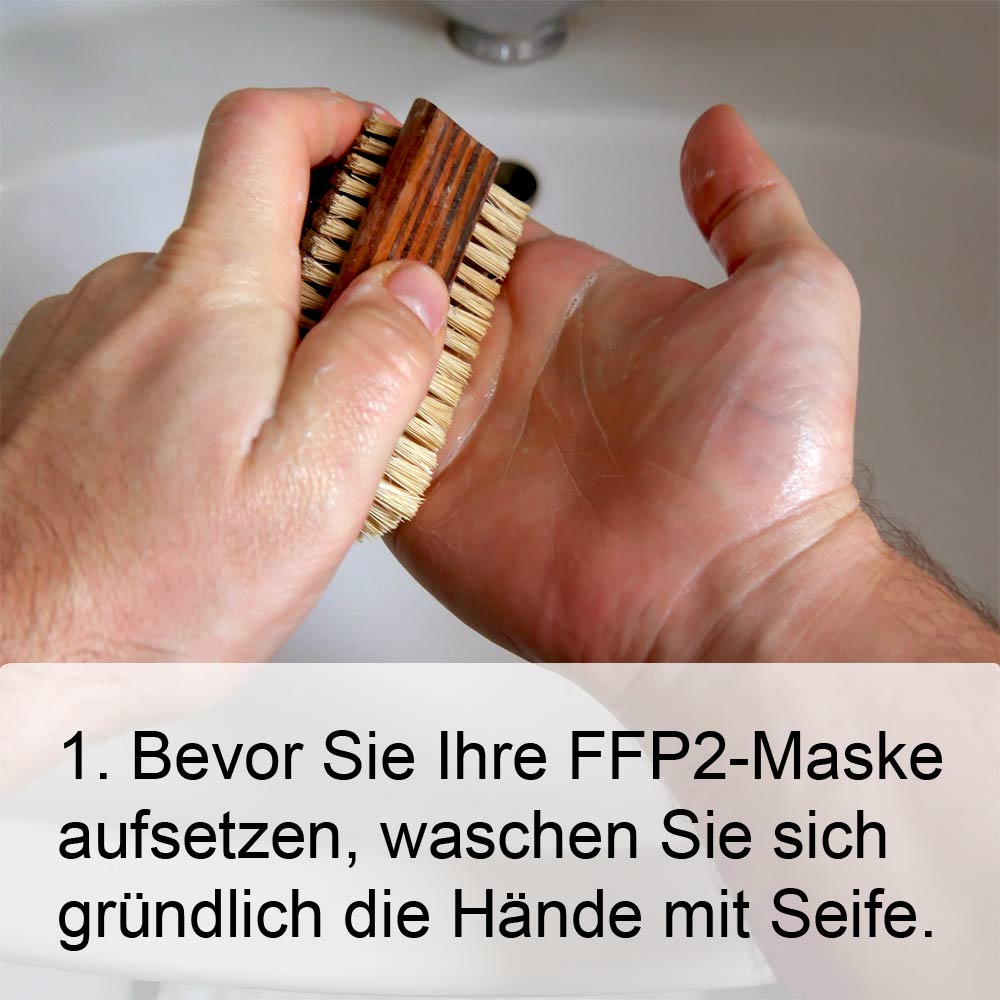 FFP2-Maske richtig aufsetzen Schritt1: Hände waschen